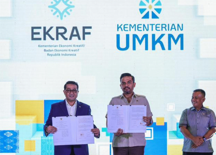 Menteri UMKM Maman Abdurrahman saat hadir dalam acara launching AKSI 2025 di Jakarta (26/5). [astakom / Kementerian UMKM]