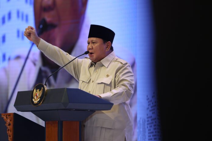 Presiden Prabowo saat berpidato di acara Kongres IV Tunas Indonesia Raya (Tidar), di Hotel Borobudur, Jakarta, Sabtu (17/5). [astakom]