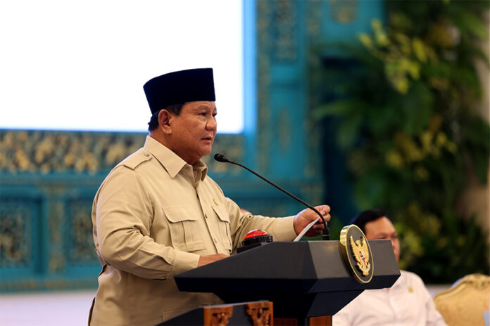 Presiden Prabowo secara resmi meluncurkan logo peringatan HUT ke-80 Kemerdekaan RI, di Istana Negara, Jakarta, Rabu (23/7).[astakom/Tim Media Presiden]