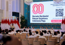 Presiden Prabowo secara resmi meluncurkan logo peringatan HUT ke-80 Kemerdekaan RI, di Istana Negara, Jakarta, Rabu (23/7).[astakom/Tim Media Presiden]