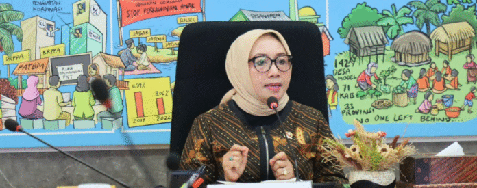 Menteri Pemberdayaan Perempuan dan Perlindungan Anak (PPPA), Arifah Fauzi dalam peringatan Hari Dunia Anti Tindak Pidana Perdagangan Orang (TPPO), Rabu (30/7)