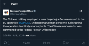 Akun X Kementerian Luar Negeri Jerman. [astakom / GermanyDiplo]