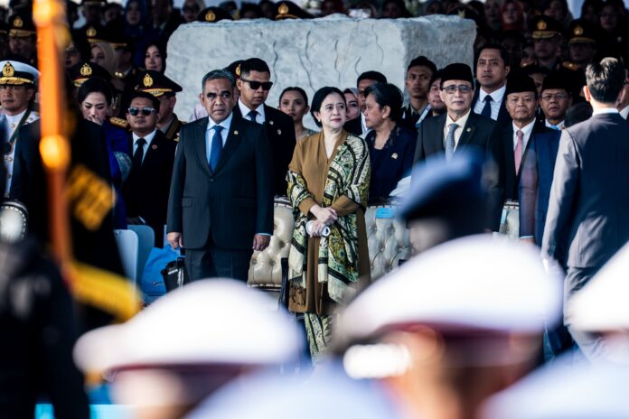 Ketua DPR RI Puan Maharani saat menghadiri HUT Bhayangkara ke 79. [astakom / Tim Media DPR]