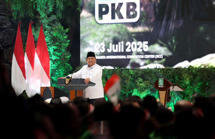 Presiden Prabowo menghadiri acara Harlah ke-27 PKB, di JCC, Jakarta, Rabu (23/7). [Tim Media Presiden]