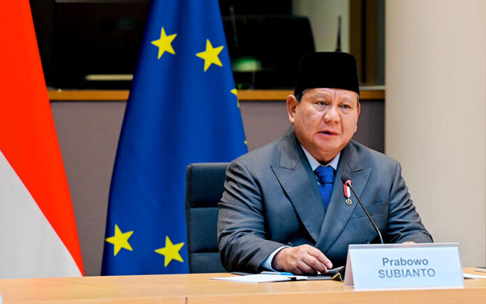 Presiden Prabowo melakukan pertemuan dengan Presiden Dewan Eropa Antonio Costa, di Brussel, Belgia, Minggu (13/7). [Tim Media Presiden]