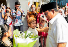 Presiden Prabowo tiba di Pangkalan Udara Paya Lebar Air Base, Singapura, Sabtu (9/8).[Tim Media Presiden]