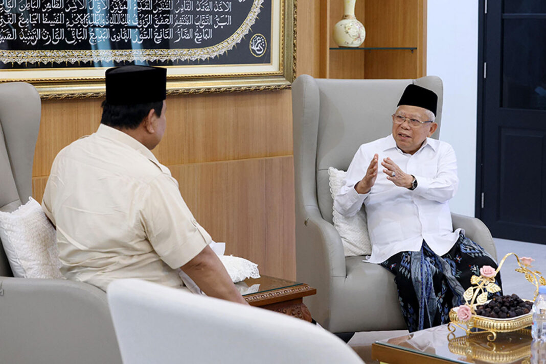 Presiden Prabowo menyambangi kediaman Wakil Presiden ke-13 K.H. Ma'ruf Amin, di Depok, Jawa Barat, Minggu (24/8).