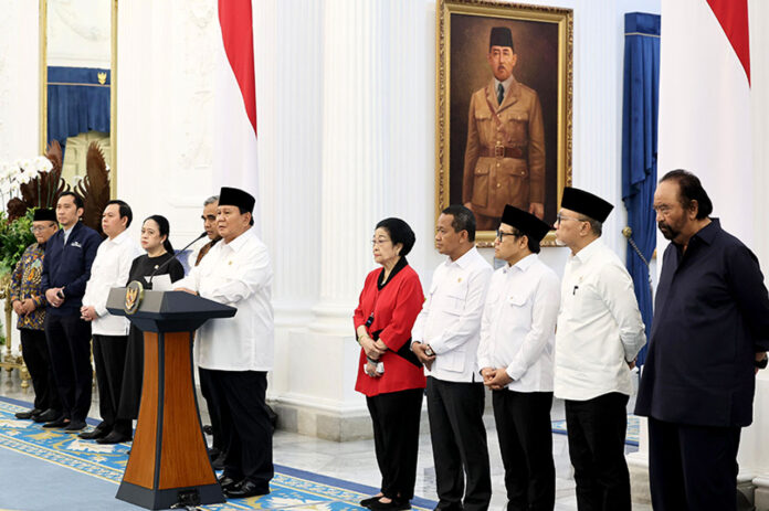 Presiden Prabowo Subianto memberikan keterangan pers, di Istana Merdeka, Jakarta, Minggu (31/8).
