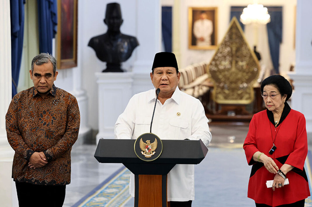 Presiden Prabowo Subianto memberikan keterangan pers, di Istana Merdeka, Jakarta, Minggu (31/8).