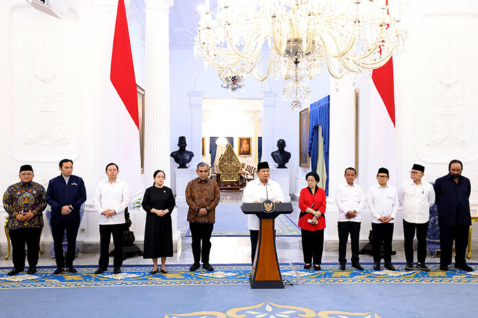 Presiden Prabowo Subianto memberikan keterangan pers, di Istana Merdeka, Jakarta, Minggu (31/8).