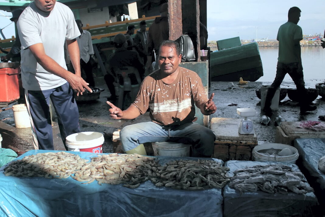 Pedagang dan petambak udang Vaname, di Tempat Pelelangan Ikan (TPI) Lampulo, Banda Aceh, Rabu (17/9).