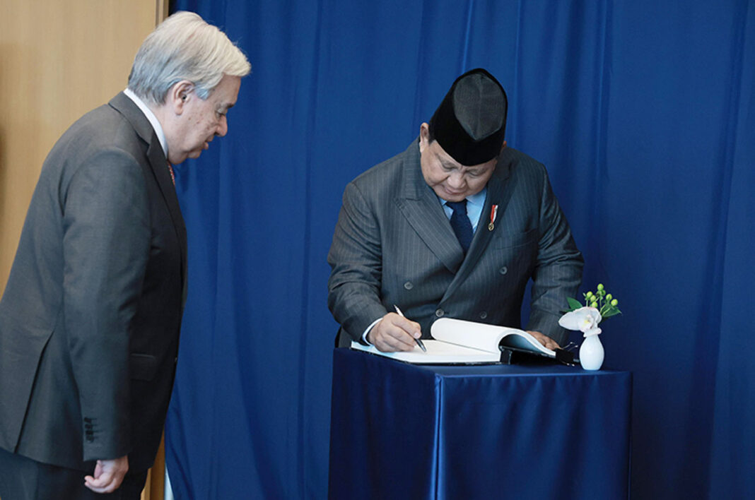 Presiden Prabowo Subianto melakukan pertemuan bilateral dengan Sekretaris Jenderal Perserikatan Bangsa-Bangsa (PBB), António Guterres, di Markas Besae PBB, New York, Amerika Serikat, Senin (22/9).