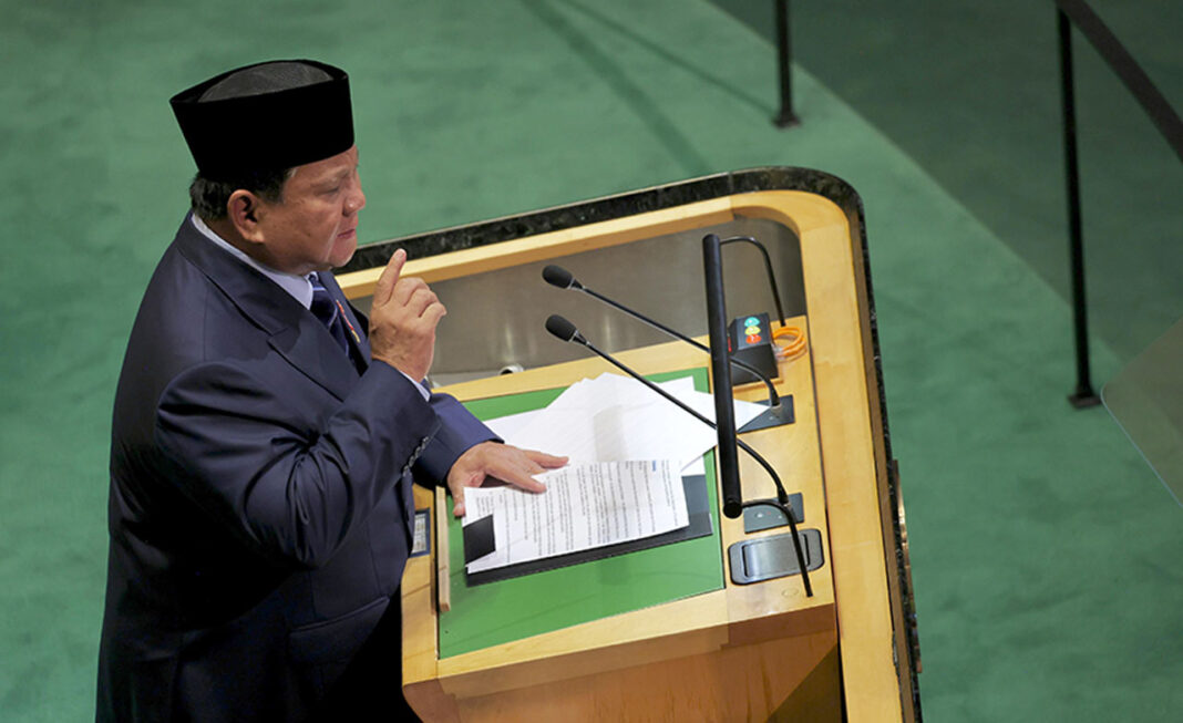 Presiden Prabowo Subianto menyampaikan pidato dalam Sidang Majelis Umum ke-80 Perserikatan Bangsa-Bangsa (PBB), di New York, Amerika Serikat, Selasa (23/9).