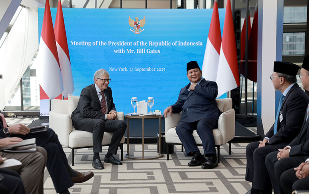 Presiden Prabowo Subianto mengadakan pertemuan dengan tokoh Filantropi dunia Bill Gates, di New York, Amerika Serikat, Selasa (23/9).