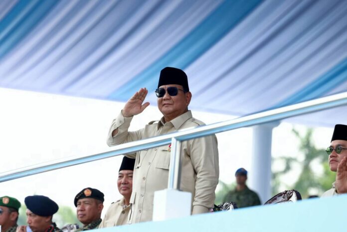 Upacara peringatan Hari Ulang Tahun (HUT) ke-80 Tentara Nasional Indonesia (TNI) yang di pimpin Presiden Prabowo Subianto selaku Inspektur di Monumen Nasional (Monas), Jakarta, Minggu (5/10).