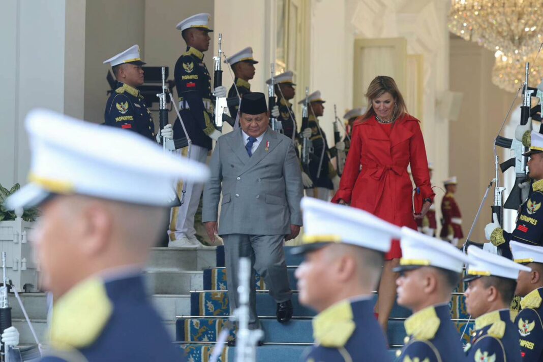 Presiden Prabowo Subianto menerima kunjungan menerima kunjungan Ratu Belanda Maxima Zorreguieta Cerruti, juga sebagai sebagai Advokat Khusus Sekretaris Jenderal Perserikatan Bangsa Bangsa (PBB) untuk Kesehatan Keuangan (UNSGSA), di Istana Merdeka, Jakarta, Kamis (27/11).