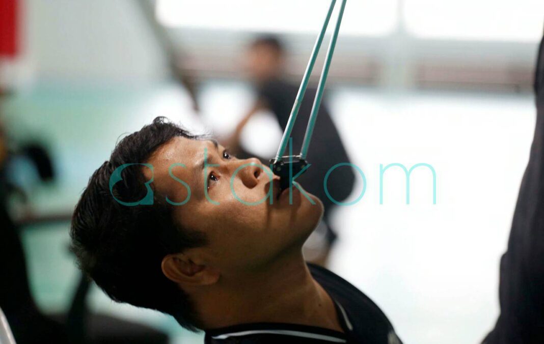 Atlet NPC Indonesia latihan boccia di Pelatnas Karanganyar.