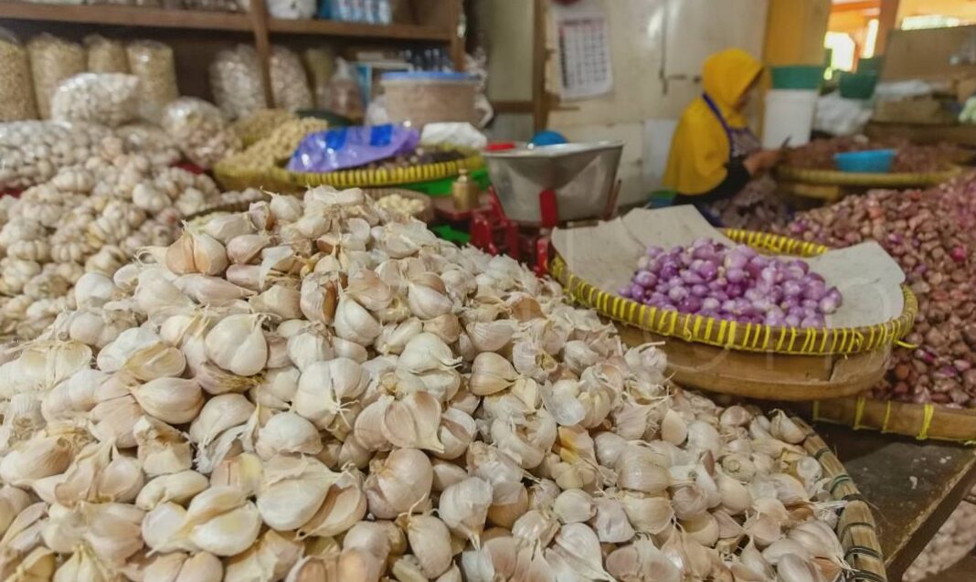 Pedagang bawang di Pasar Beringharjo Yogyakarta.